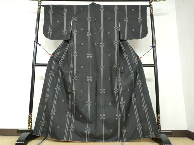 平和屋着物▽上質な紬 単衣 絣文 正絹 逸品 DAAV5822az