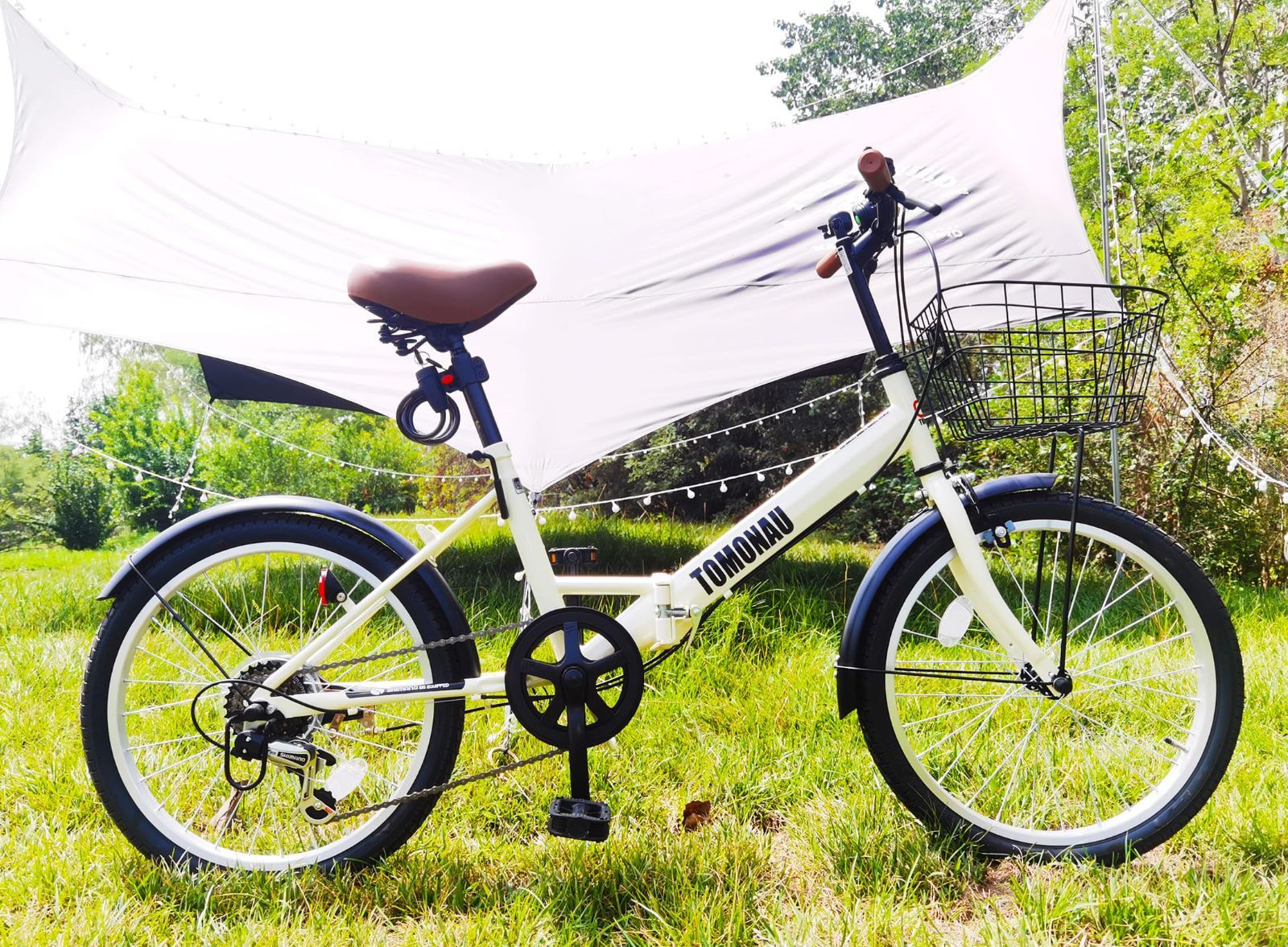 ホワイト 折りたたみ 自転車 20インチ カゴ付 折り畳み自転車 通勤通学