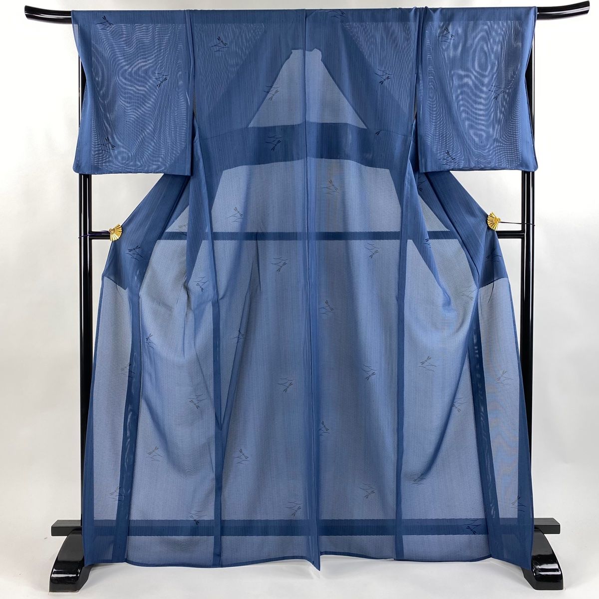 小紋 身丈169cm 裄丈68cm L 薄物 絽 トンボ 芝 紺色 正絹 秀品