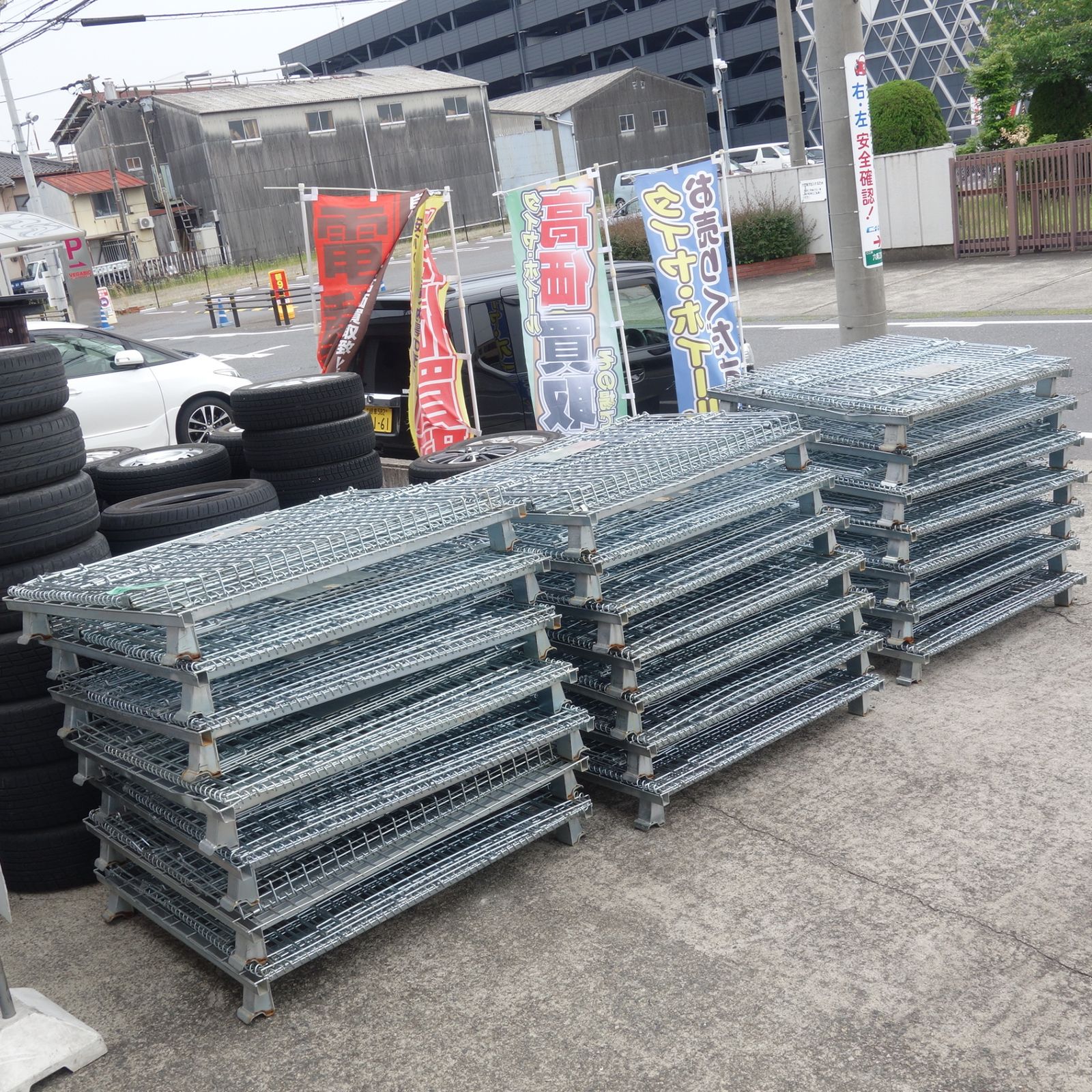 ●複数在庫有● 岐阜発 直接 3枚 メッシュ パレット 1200×1000×800 網かご 鉄かご 折り畳み コンテナ パレティーナ