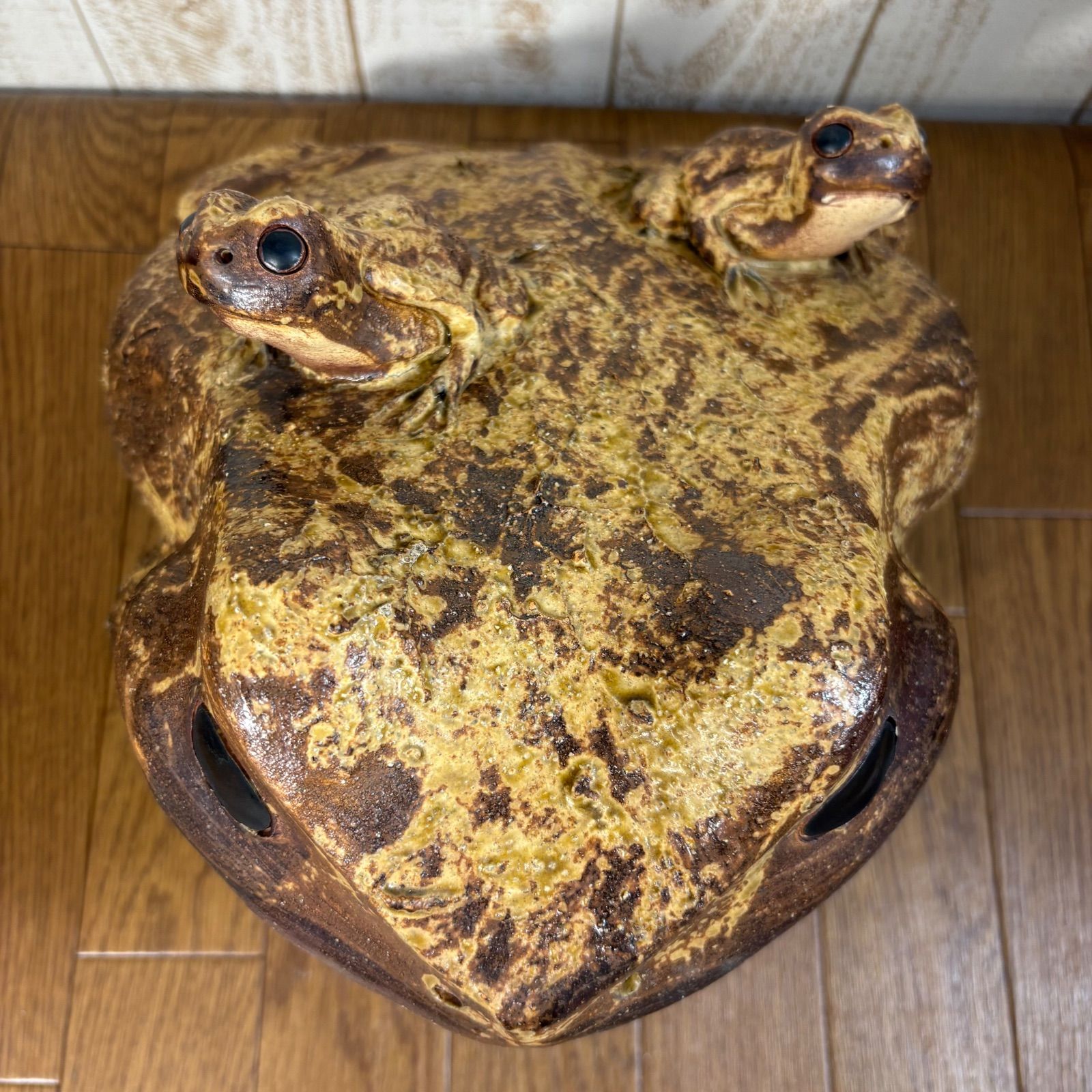 訳あり　信楽焼　親子カエル置物　重さ約10kg 信楽焼 カエル 親子カエル 置物 セット オブジェ 縁起物