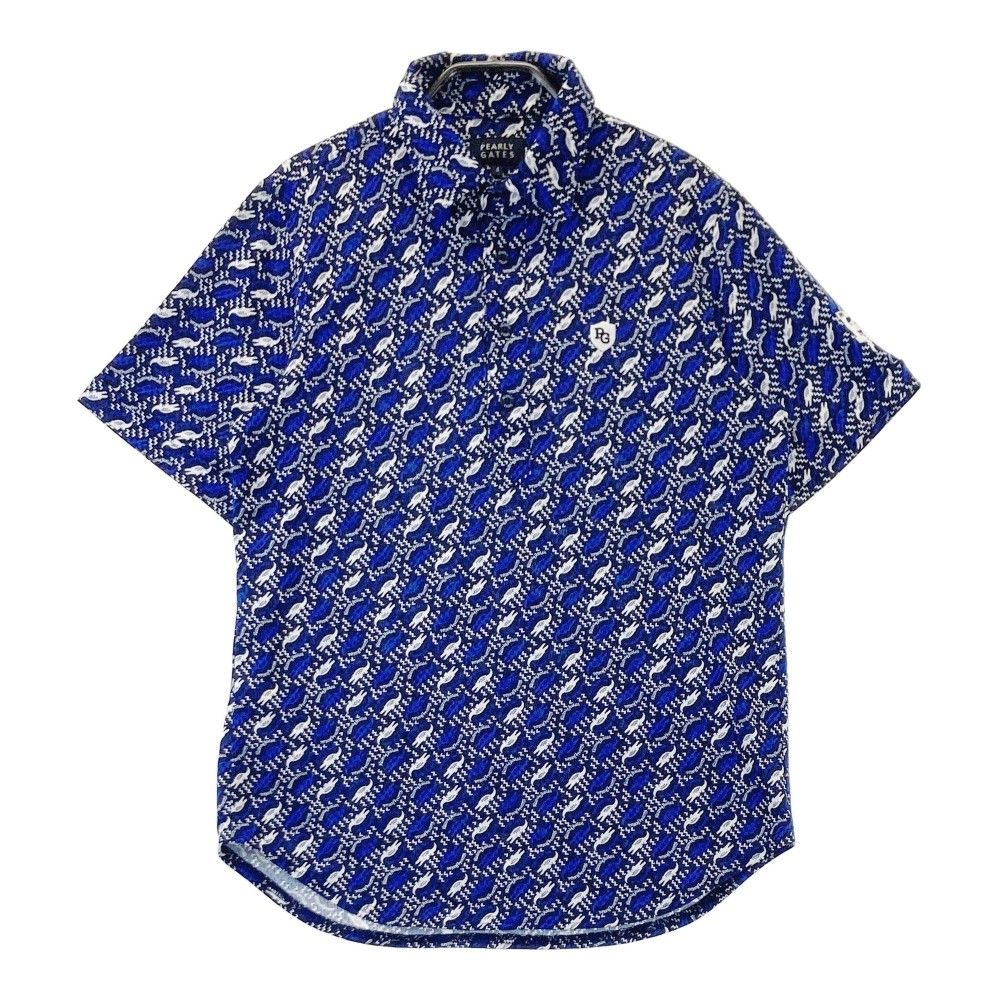新品 パーリーゲイツ 半袖 シアサッカー ポロシャツ 4 M ネイビー 総柄 サイズ：4 PEARLY GATES パーリーゲイツ 半袖ポロシャツ シアサッカー