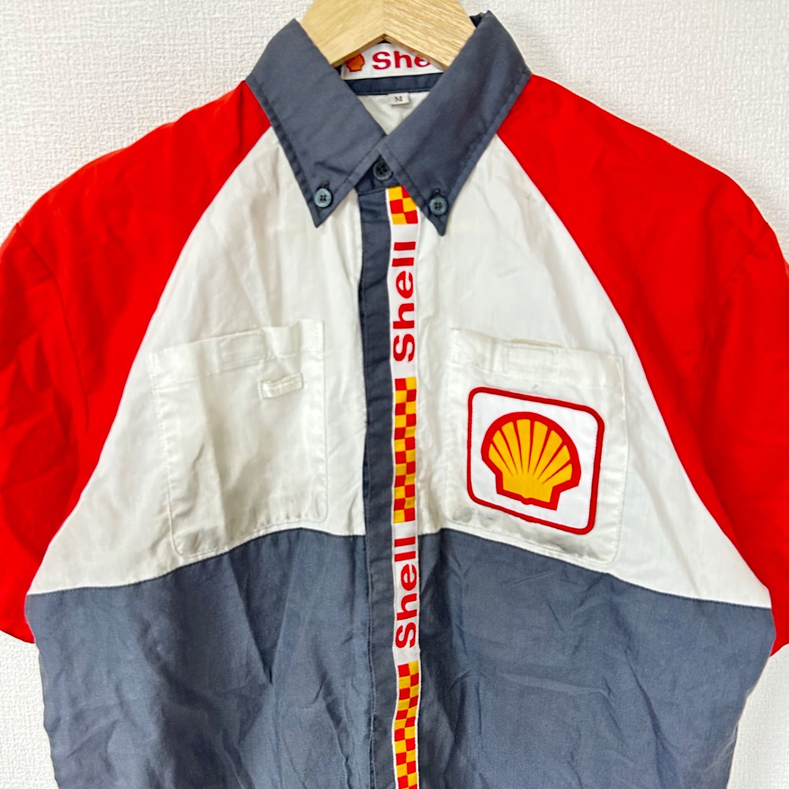 w^)b Shell 昭和シェル石油 半袖シャツ ボタンダウン 帯電防止 ロゴ 