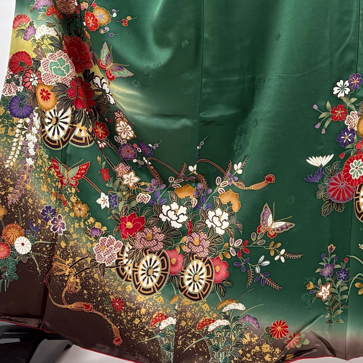 ≪美品≫正絹　振袖のみ【539】【155cm~165cmの方用】 振袖 身丈165cm 裄丈66cm M 袷 袋帯フルセット 牡丹 撫子 銀通し