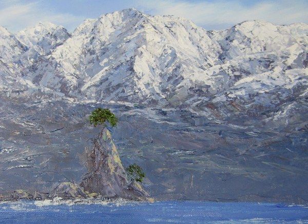 油彩画 小川久雄 「雨晴海岸」 P10号 油絵 額入り 風景画 富山県