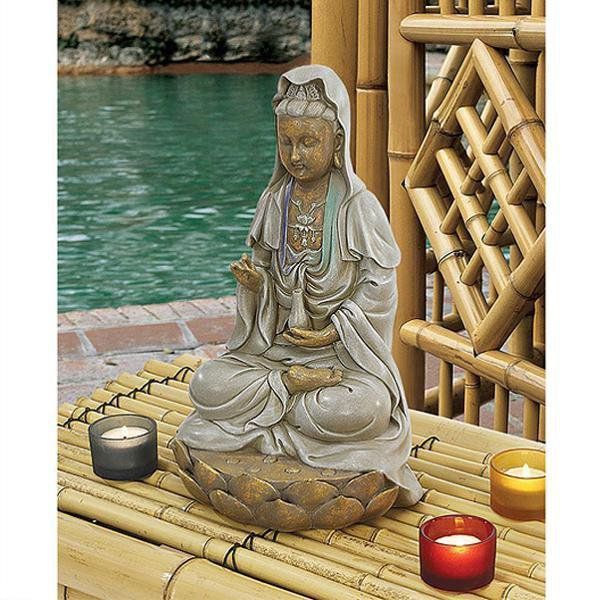 蓮の上に座る観音菩薩(観世音菩薩) 彫刻 彫像/ 大乗仏教 観自在菩薩 救世菩薩 プレゼント贈り物 お庭（輸入品