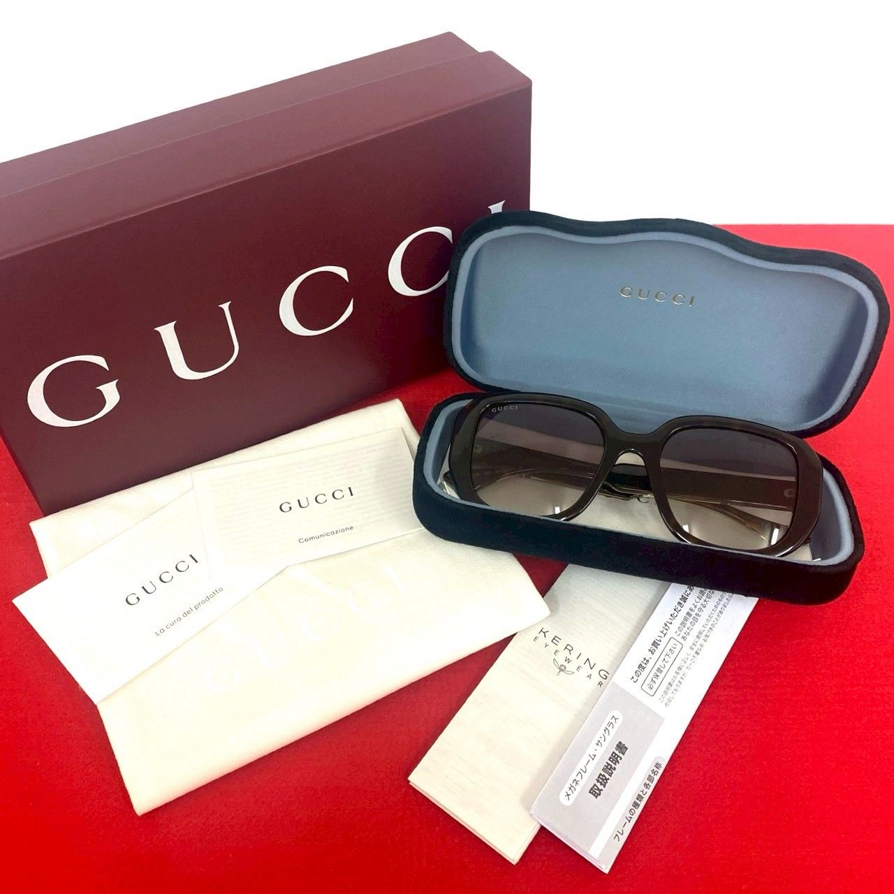 保存箱 保存袋 ケース付き GUCCI グッチ GG ロゴ サングラス アイウェア 眼鏡 レディース ブラウン ゴールド 1056c