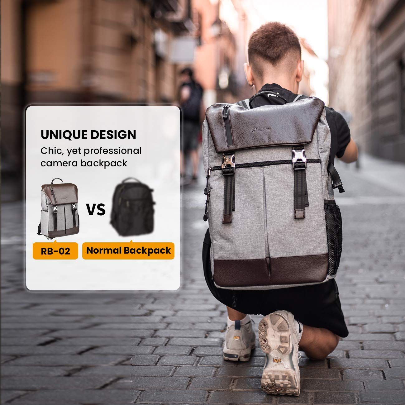 TARION カメラバッグ サイドアクセス 速写対応 カメラバックパック IPX5防水 コンパクト 大容量 カメラリュック パソコン収納 男女兼用 一眼レフバッグ 三脚収納 カメラリュック レインカバー付き 撮影バッグ ミラーレス デジカメ 一眼レフカメ