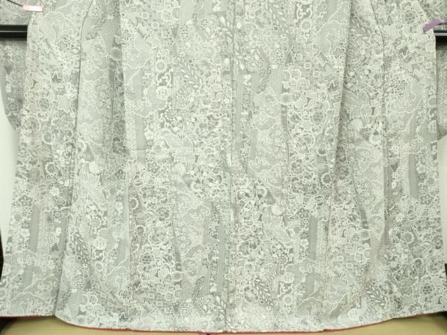 平和屋2■極上　お召・和装バッグセット　天目織　花唐草文　逸品　DZAA1585kh4 平和屋2□極上 お召・和装バッグセット 天目織 花唐草文 逸品 DZAA1585kh4