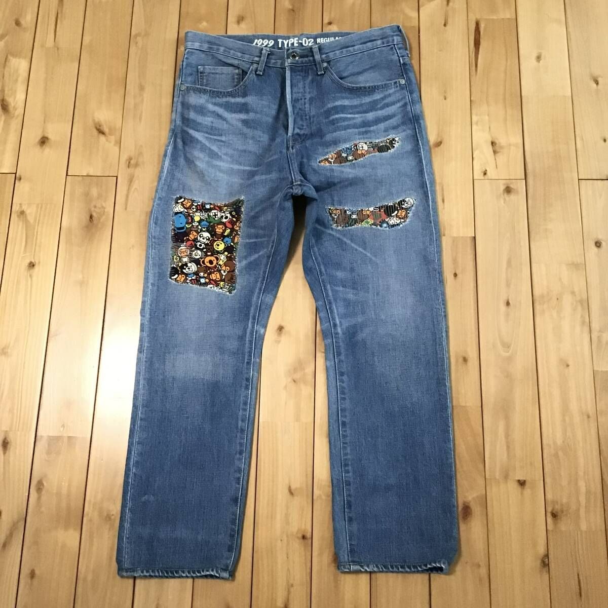 MILO Animal Safari DAMAGED DENIM PANTS Mサイズ a bathing ape 