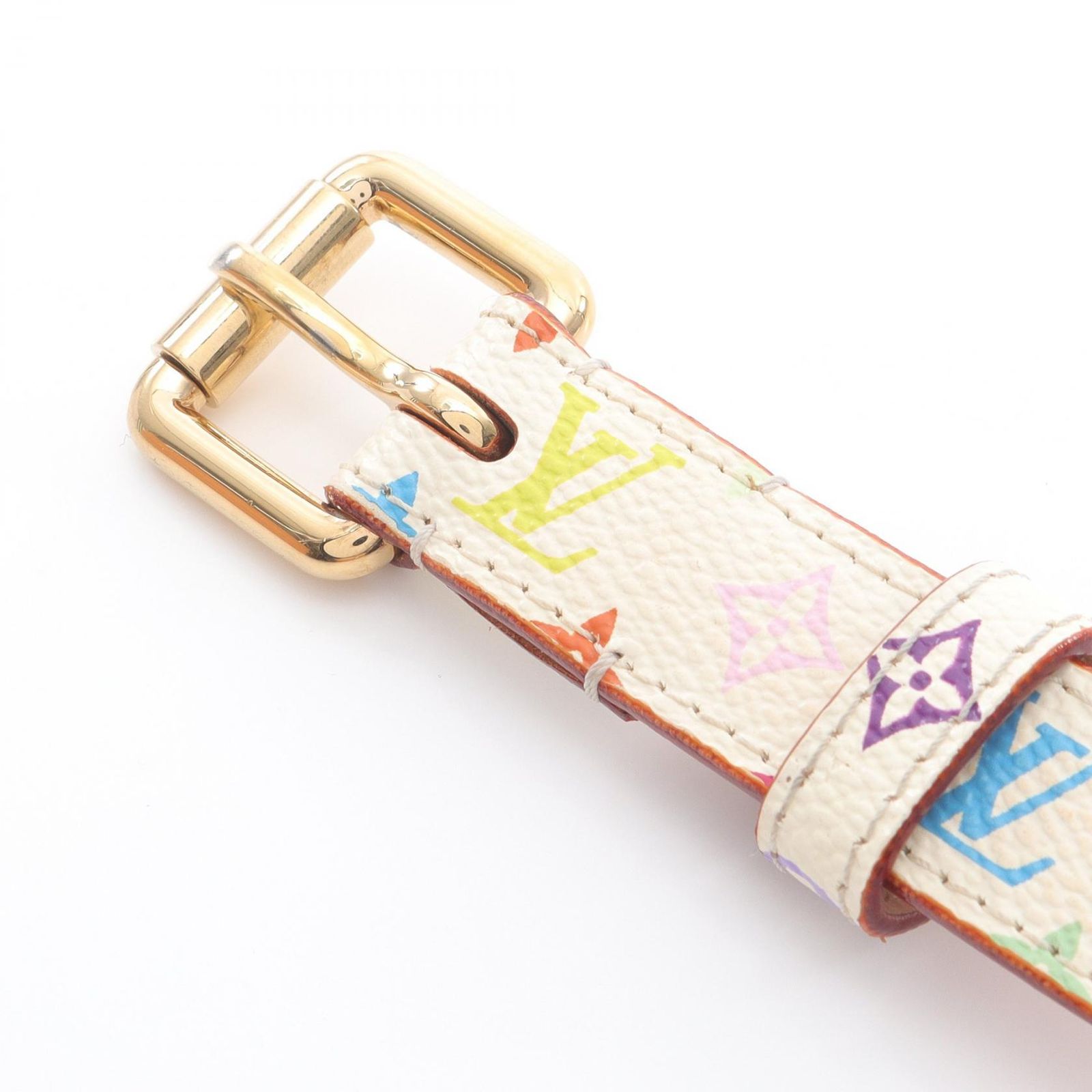 LOUIS VUITTON マルチカラー モノグラムベルト廃盤品 ルイヴィトンサンチュール イニシャル 85CM 14144 ノワール ゴールド