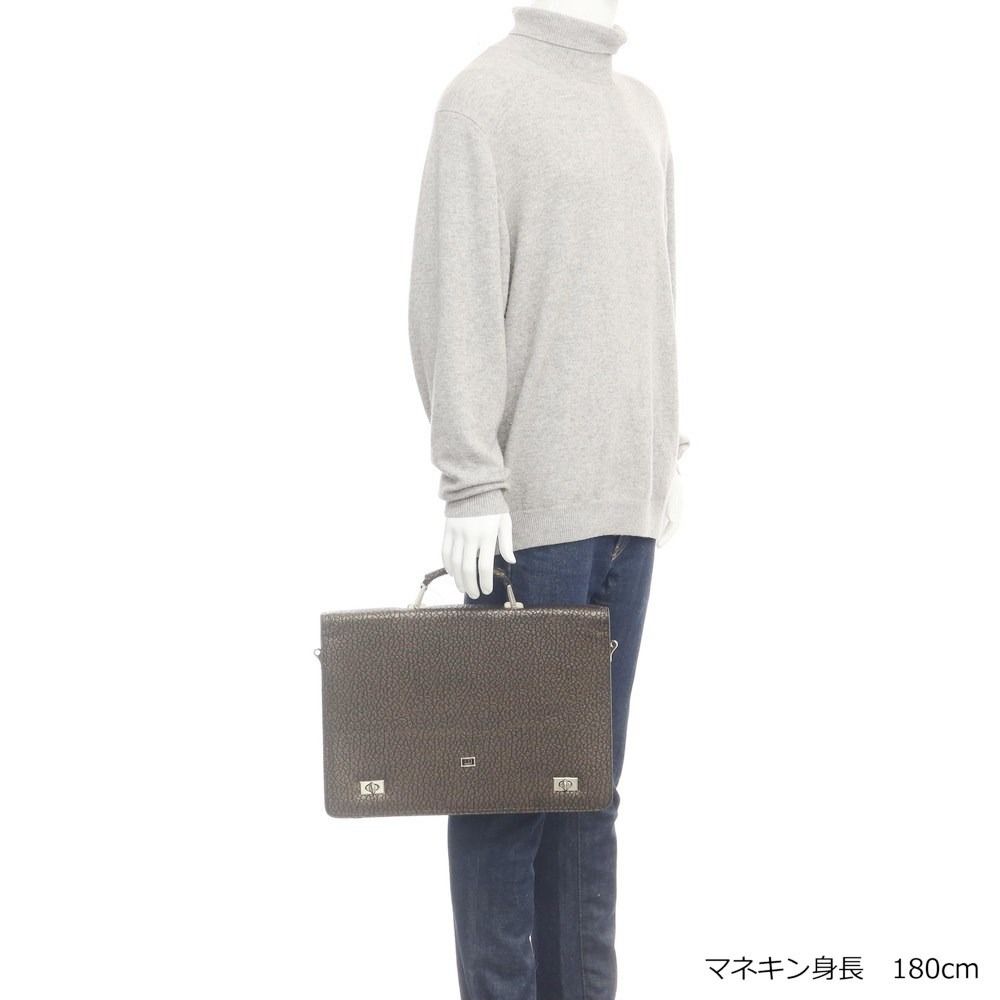 中古】ダンヒル Dunhill 2層 フルレザー ブリーフケース メタリック