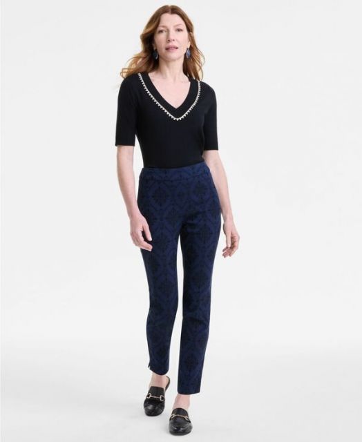 ジェイエムコレクション カジュアルパンツ ボトムス レディース Women's New Shine Wide-Leg Pull-On Pants, Created for Macy's Deep Black