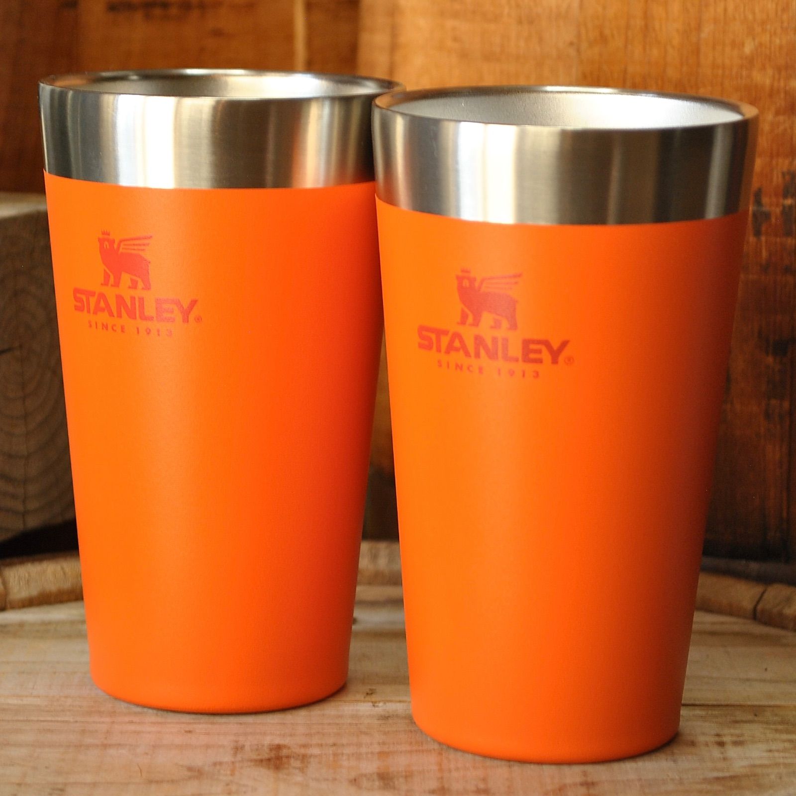 スタンレーSTANLEY 2025旧スタッキング真空パイント0.47L 旧オレンジx2点セット アウトドア bbq キャンプ ビール 保冷タンブラー