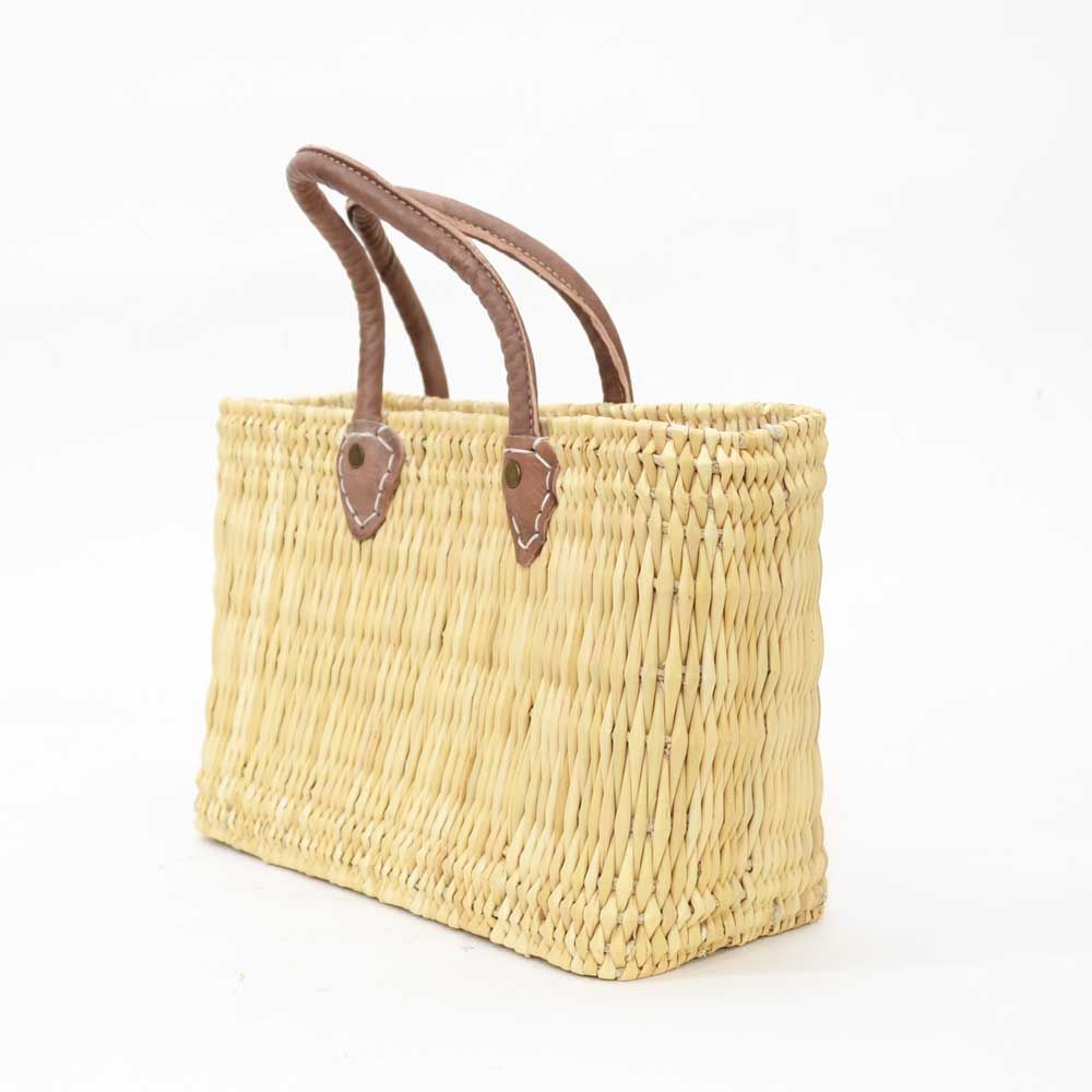 ストロー かごバッグ レザーハンドル S モロッコ製 四角 かごバッグ