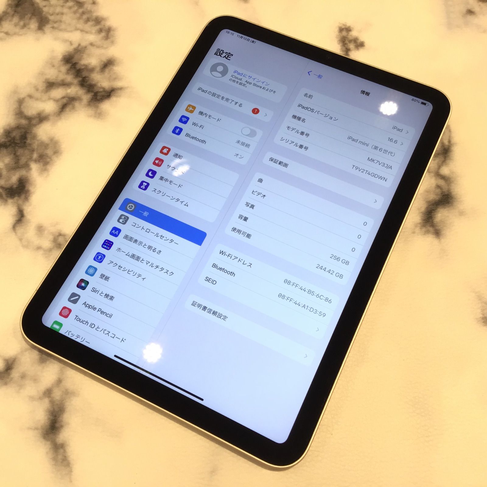 [No.M2] iPad mini6 256GB【バッテリー93％】