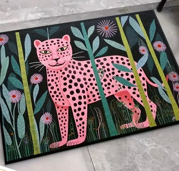 100cm×160cm ヒョウ トラ ライオン カーペット ラグ マット ピンク