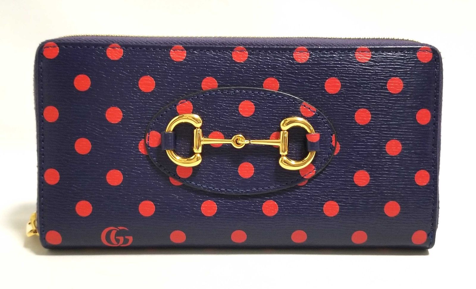 新品同様 グッチ 長財布 ジップアラウンド長財布 ホースビット ネイビー 水玉 新品同様 グッチ 長財布 ジップアラウンド長財布 ホースビット