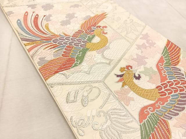 高級 袋帯 正絹 六通柄 唐織 朱雀 鳳凰 華文様 訪問着 留袖 フォーマル 平和屋着物◎六通柄袋帯 唐織 鳳凰宝尽くし花文 金銀糸 正絹 逸品 未