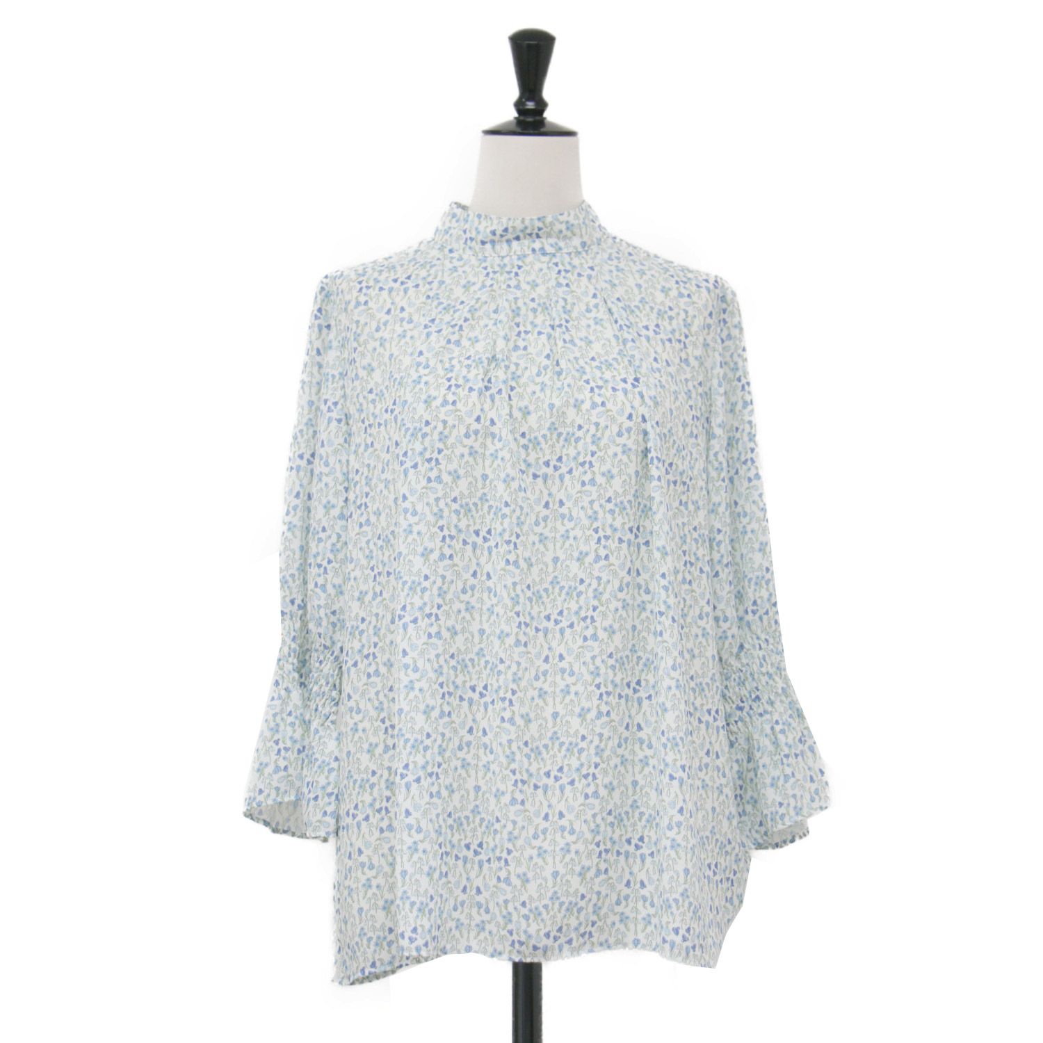 MACKINTOSH PHILOSOPHY マッキントッシュ フィロソフィー ブラウス ブルー系 ホワイト サイズ 38 M | スノーブルーガーデン シャーリング ブラウス | Snowblue Garden 七分袖 小花柄 レディース