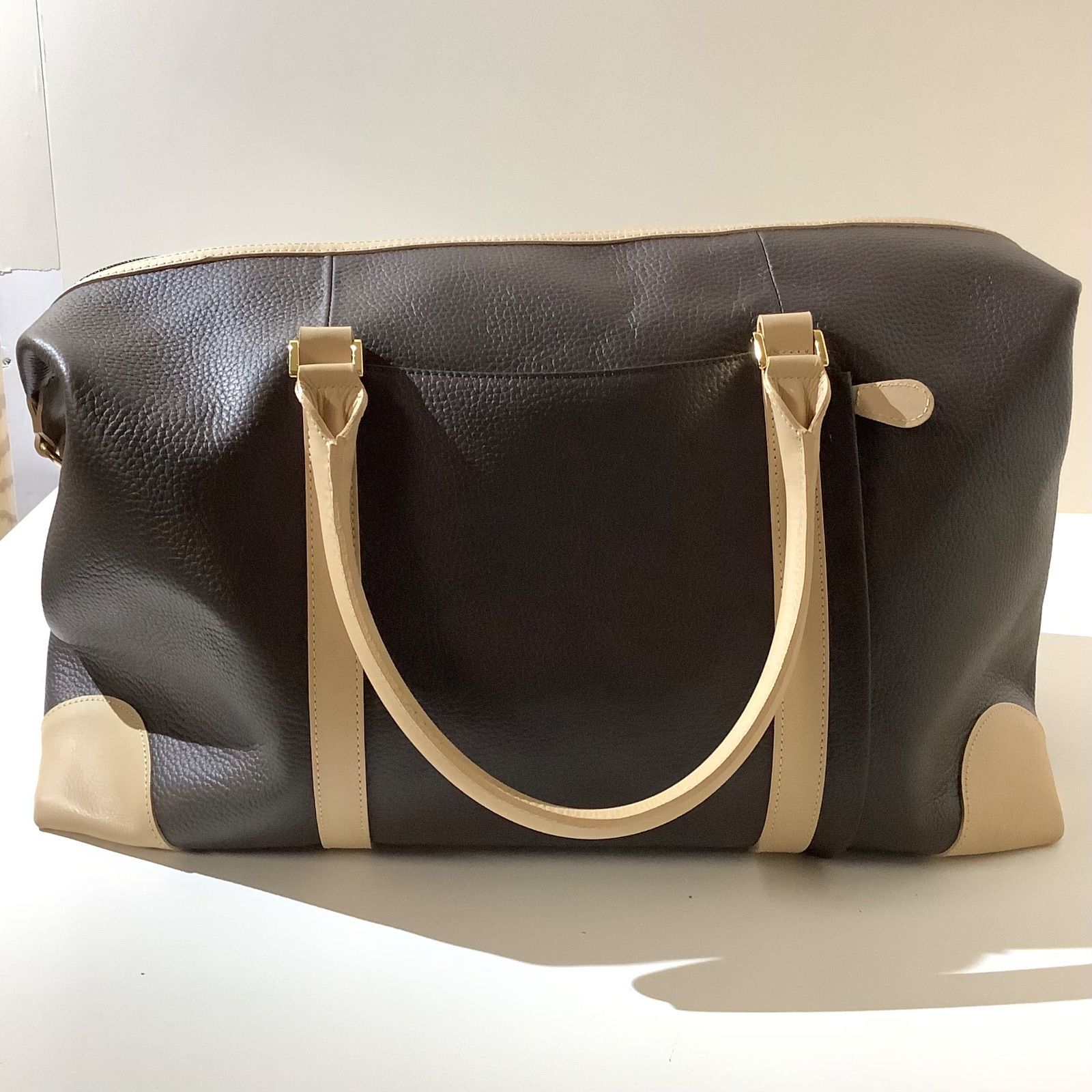 Kitamura キタムラ ボストンバッグ R-0622 62501 チョコ/ベージュ 牛革