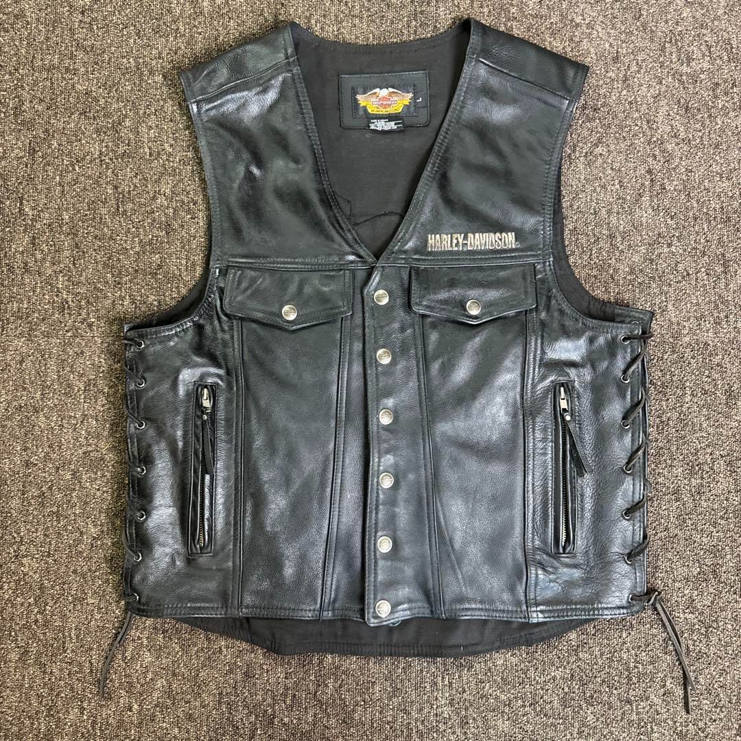 Harley-Davidson ハーレーダビッドソン 革 レザーベスト ブラック
