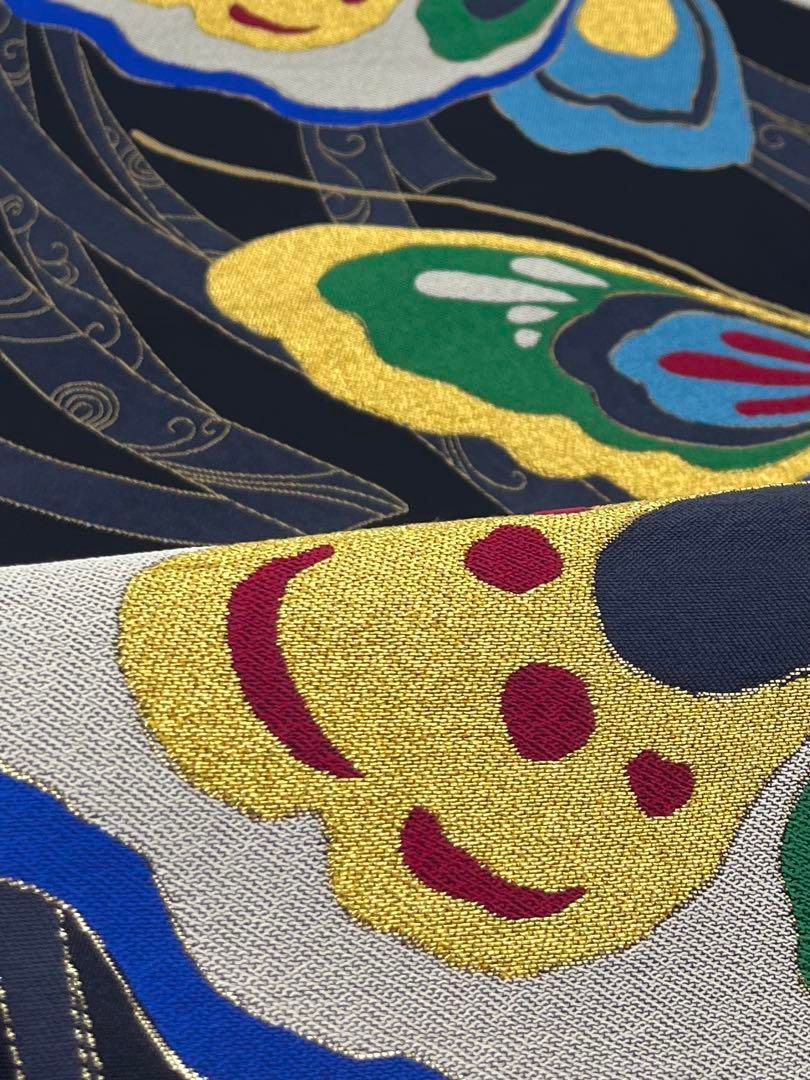 袋帯 蝶 金糸 正絹 六通 振袖などにも Q1075