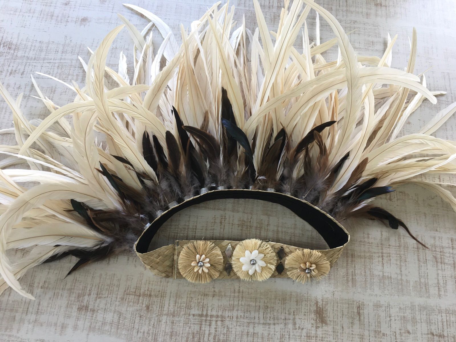 タヒチアン衣装☆ヘッドドレス&ヒップベルトセット☆ホワイト