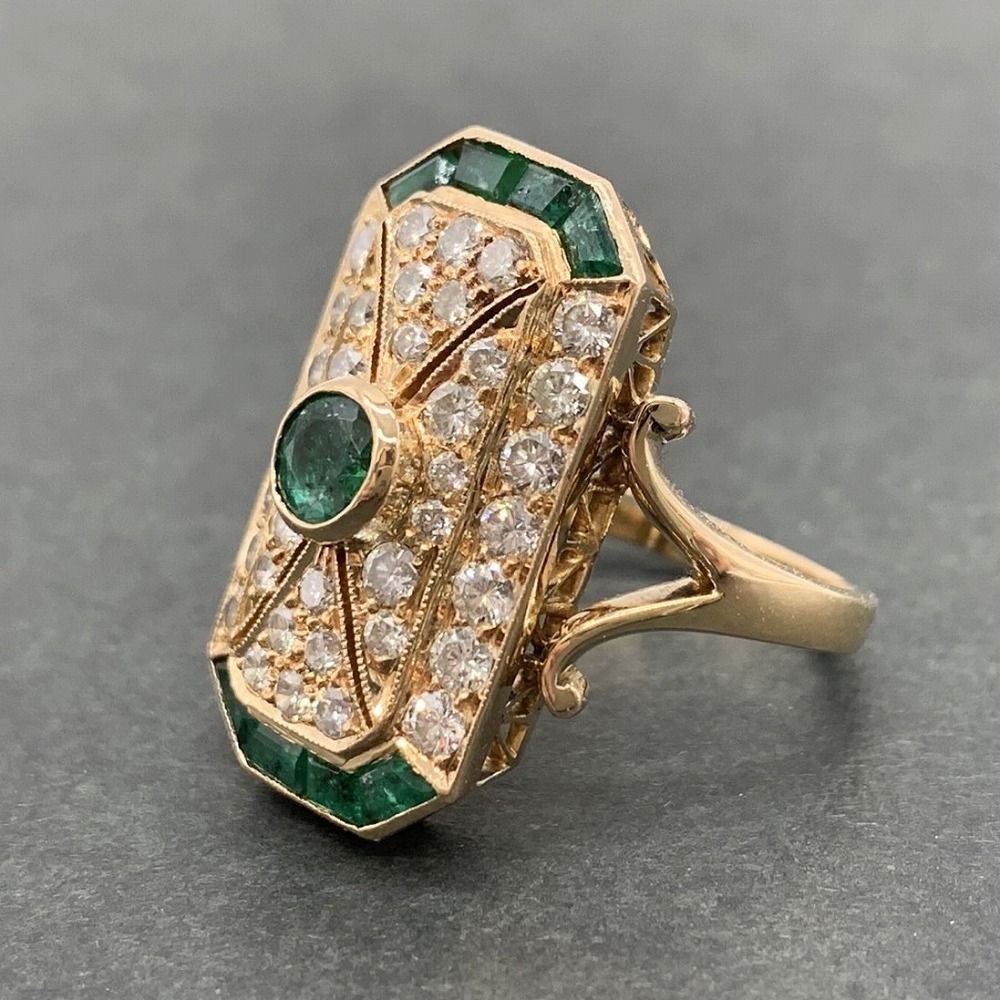 ダイヤ エメラルド デザイン リング K18 指輪 12号 9.2g ダイヤ38粒  