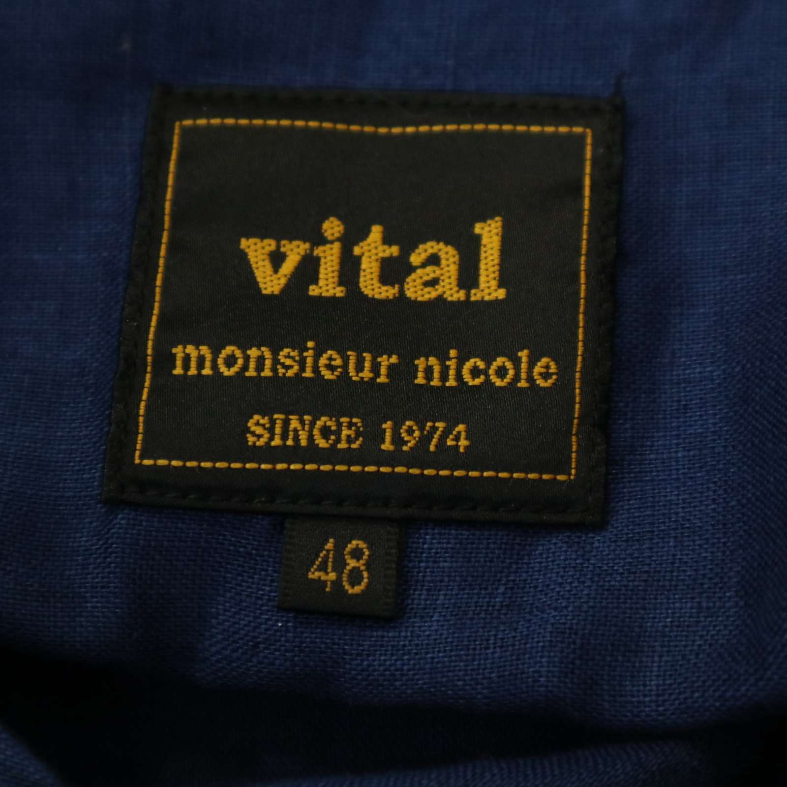 vital monsieur nicole ネイビー ダウンベスト 46 vital MONSIEUR NICOLE ムッシュ ニコル 春夏 麻 リネン100％★ スリム 長袖 シャツ Sz.48 メンズ ネイビー