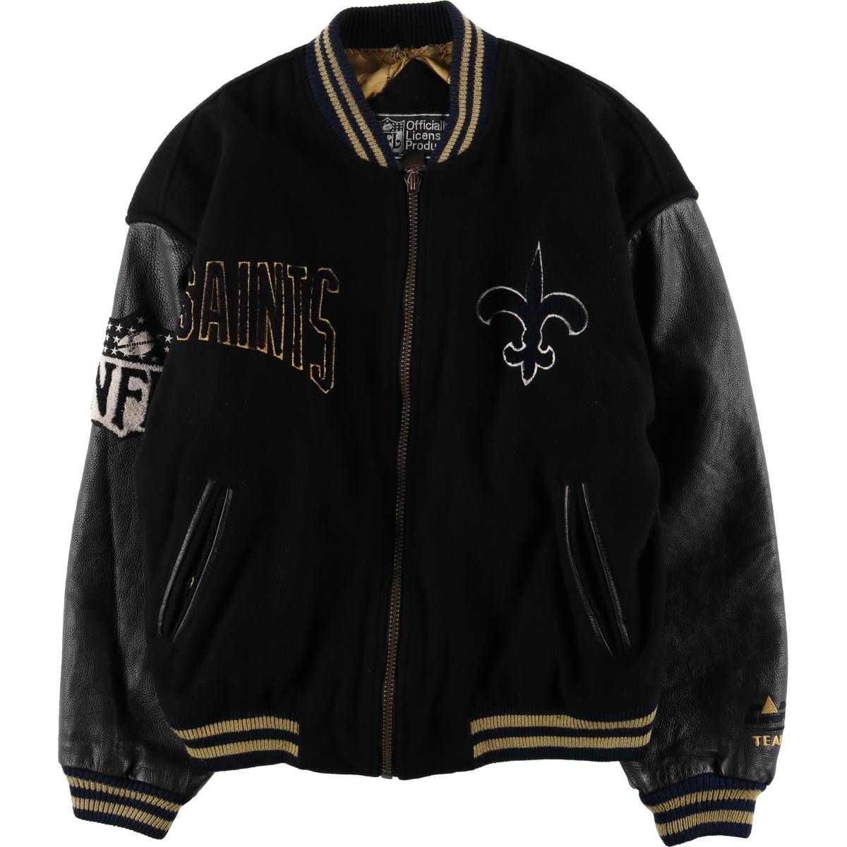 古着 80年代 NFL NEW ORLEANS SAINTS ニューオーリンズセインツ 中綿入り 袖革ウールスタジャン アワードジャケット|eaa585685