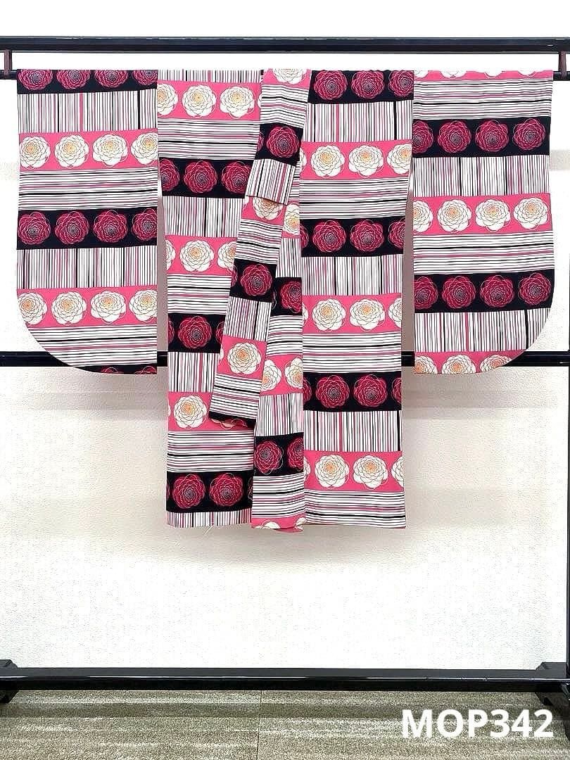 2尺袖 ブランド ポリエステル着物 モダンアンテナ 金彩 牡丹 袴用