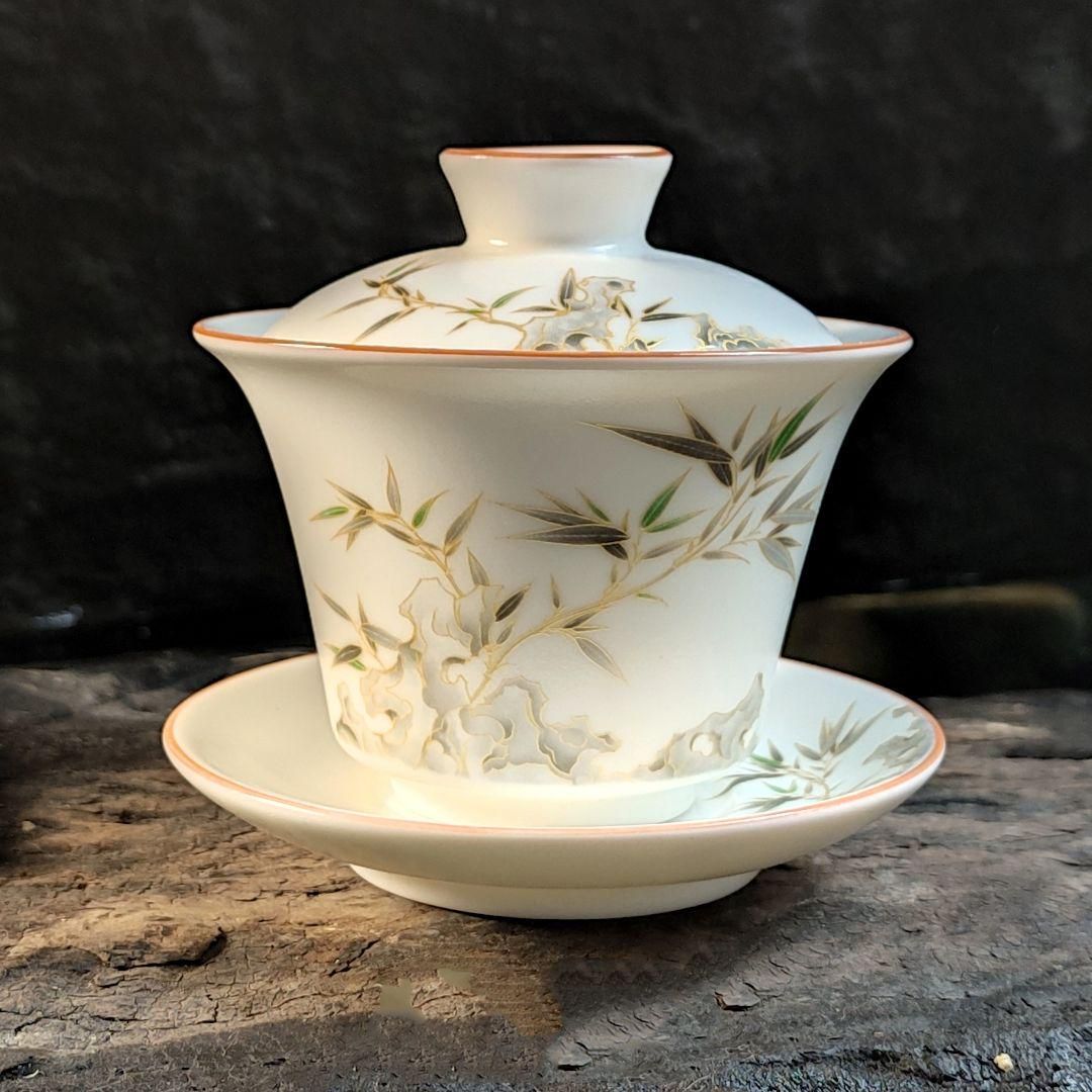 中国茶器 景徳鎮 陶磁器 鯖藻紋開片三才蓋碗 茶道具 工芸品 置物 中国茶器 景徳鎮 陶磁器 鯖藻紋開片三才蓋碗 茶道具 工芸品 置物