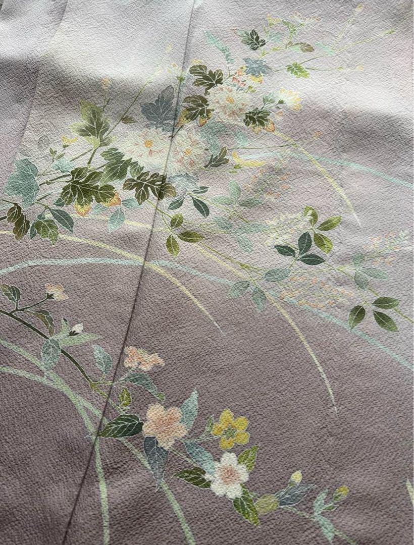 単衣 付下げ 加賀友禅 淡いピンク 花