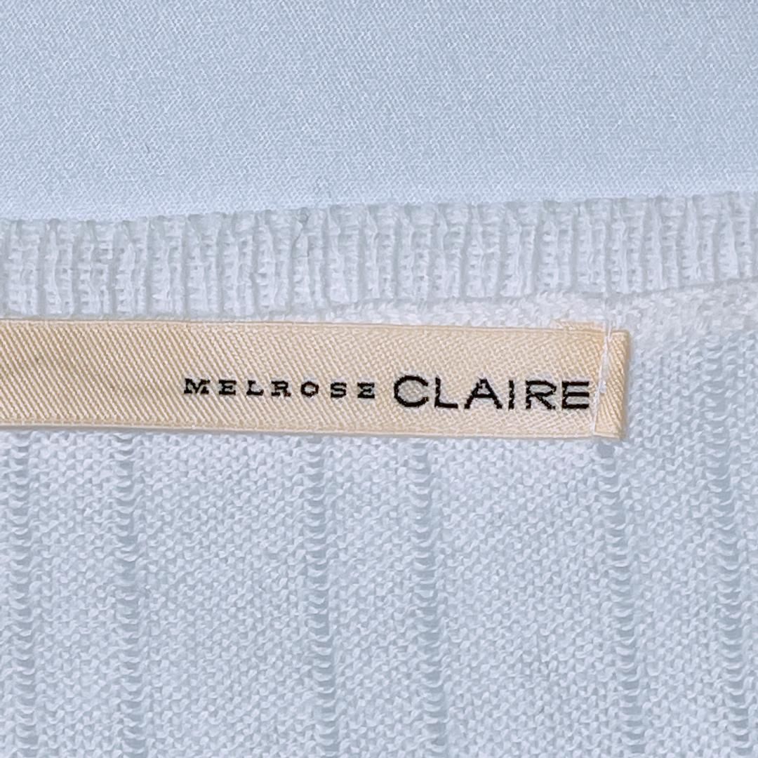 【07621】 MELROSE CLAIRE メルローズクレール Vネックニット 7分袖 薄手 美品 ホワイト 白 無地 シンプル ガーリー