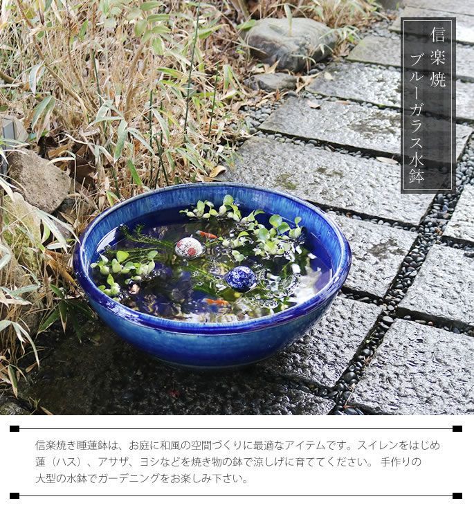 信楽焼手作り　ブルーガラスめだか鉢金魚鉢　直径53㌢ 信楽焼手作り ブルーガラスめだか鉢金魚鉢 直径53㌢ 水槽