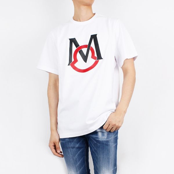 116 MONCLER 8C7E120 ホワイト ラバープリント ロゴ Tシャツ - メルカリ