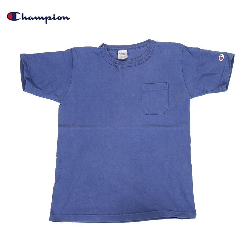 Champion T1011 Heavy Weight T-shirts 半袖 Tシャツ チャンピオン トップス ポケットTシャツ USED【チャンピオン 半袖Tシャツ ワンポイント USA ヘビーウェイト tシャツ ブルー カットソー ユーズド】