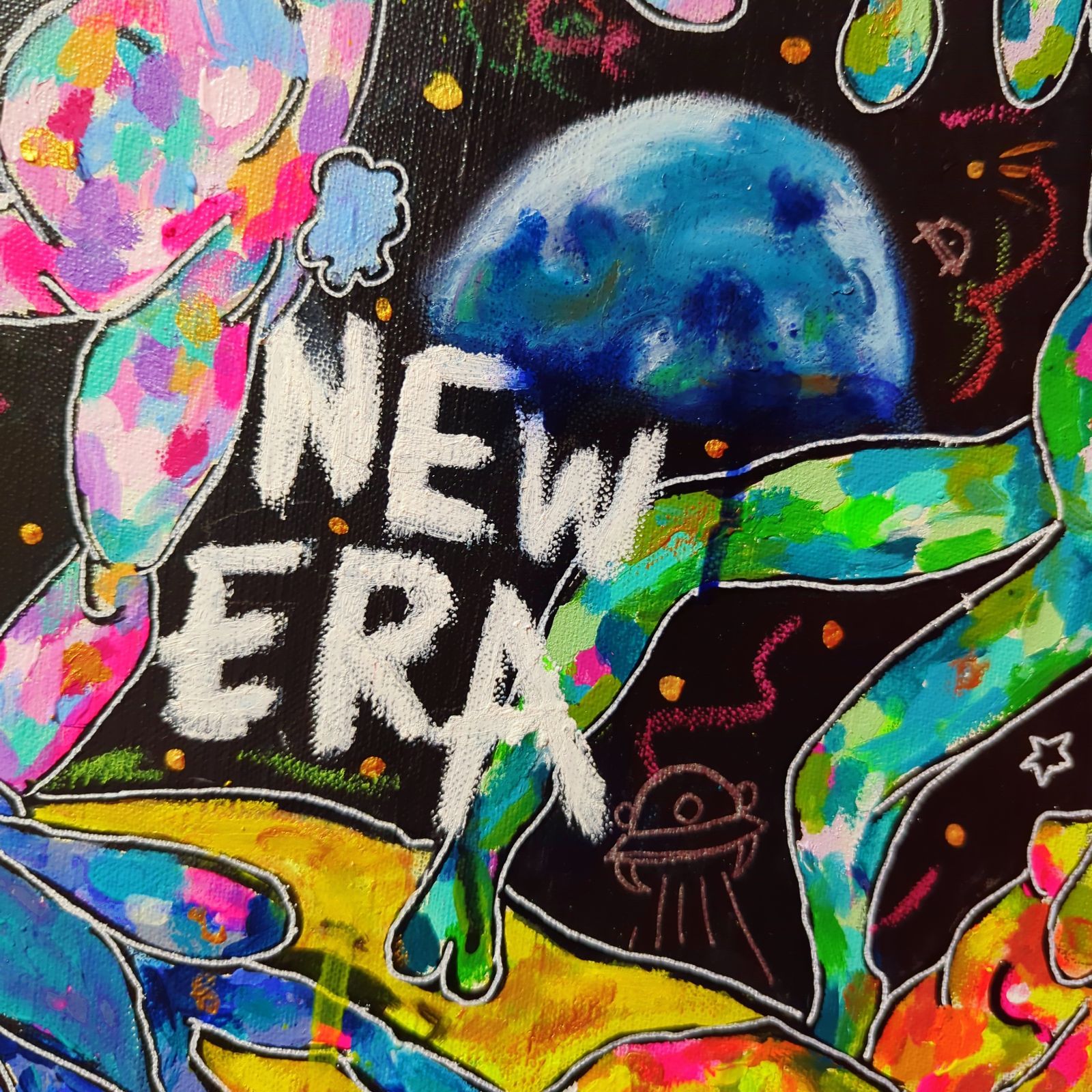 【インパクトアート】月の裏側でダンスするうさぎの絵【F8号】 インパクトアート】月の裏側でダンスするうさぎの絵【F8号