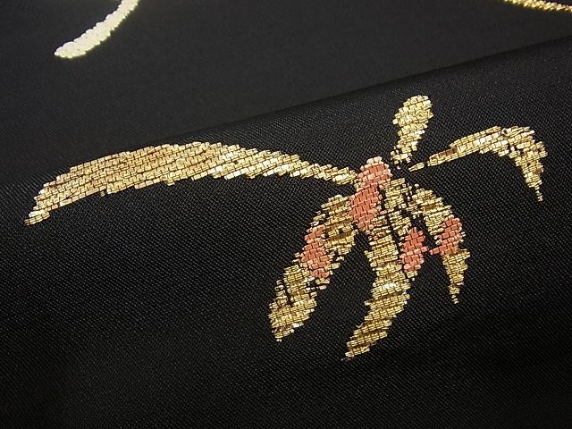 平和屋本店□最高級 龍村平蔵製 本袋帯 季繭錦 黒地 金銀糸 逸品
