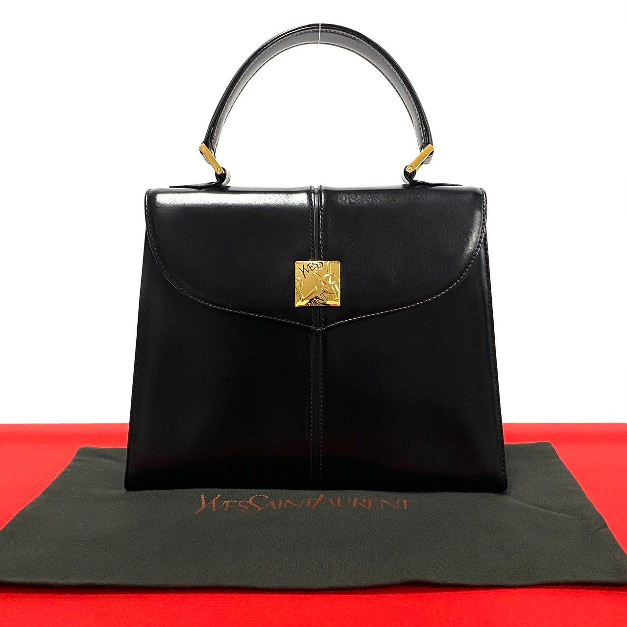 未使用保管品 希少品 YVES SAINT LAURENT イヴ サンローラン YSL ロゴ 金具 レザー 本革 ハンドバッグ ミニ トートバッグ  ブラック 33168 - メルカリ