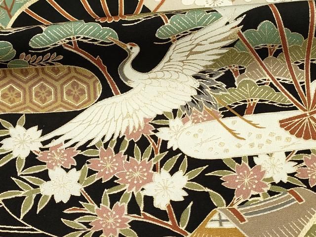 平和屋着物□豪華黒留袖 飛鶴吉祥風景文 金彩 正絹 逸品