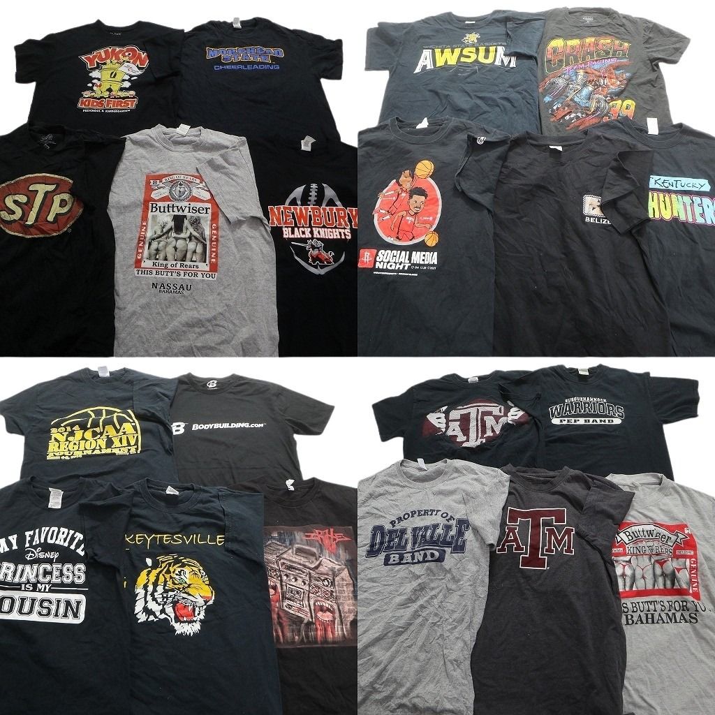古着卸 まとめ売り 黒・グレー ボディ プリント 半袖Tシャツ 20