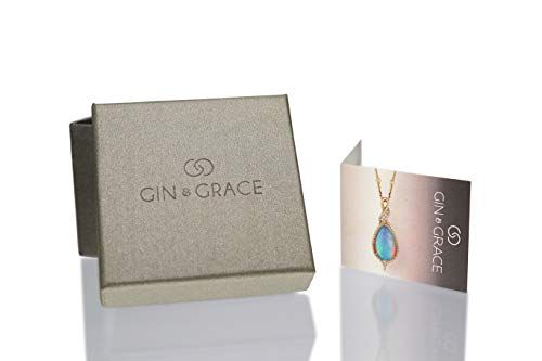 Gin & Grace 14Kホワイトゴールドの本物のブルーサファイアペンダントと女性用ダイヤモンド|倫理的に、本物で、有機的に調達した（楕円形の）形状のサファイア手作りのジュエリーのための|女性のためのサファイアネックレス