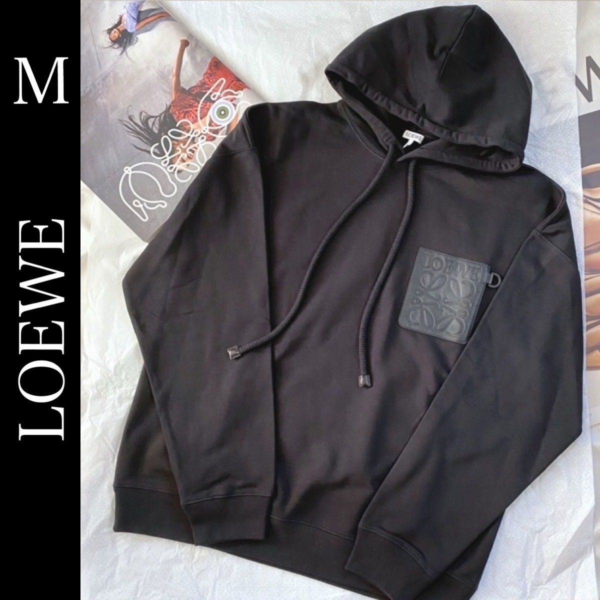 LOEWE アナグラム コットン フーディー レザーパッチポケット ロエベ アナグラム コットン パーカー フーディー Lメンズ