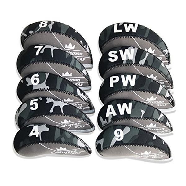CRAFTSMAN(クラフトマン) ゴルフアイアンカバー 10枚セット (4-9,PW,AW,SW,LW) クラブヘッドカバー ネオプレン製 メンズ  伸縮性ある 迷彩柄