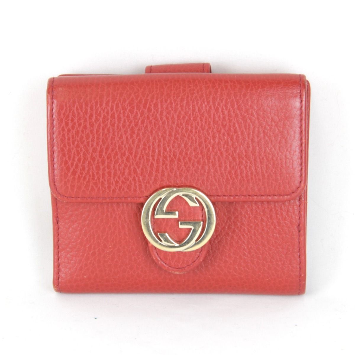 GUCCI グッチ 615525 2184 インターロッキングG 二つ折り財布 コンパクトウォレット Wホック財布 レッド レザー