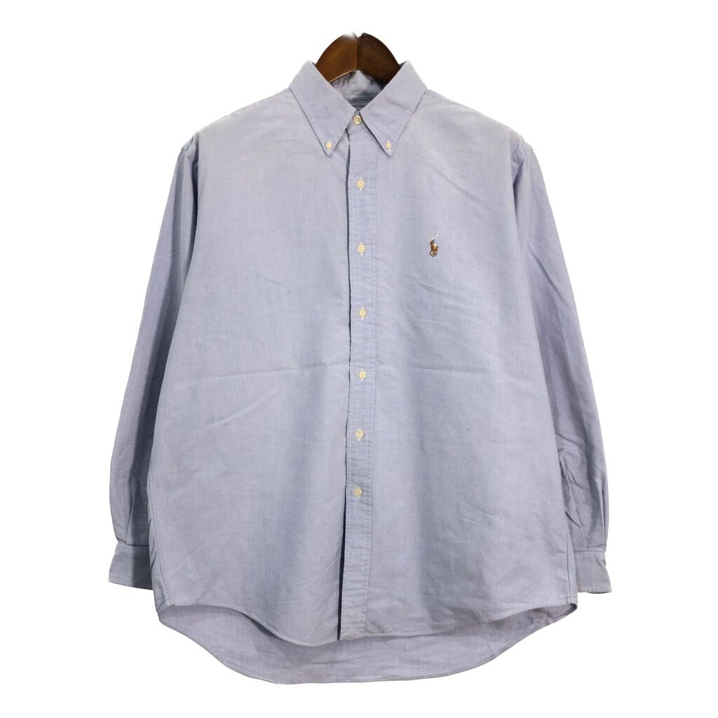 90年代 RALPH LAUREN ラルフローレン YARMOUTH ボタンダウン 長袖シャツ ワンポイントロゴ ライトブルー (メンズ 16.5) 中古 古着 R7318
