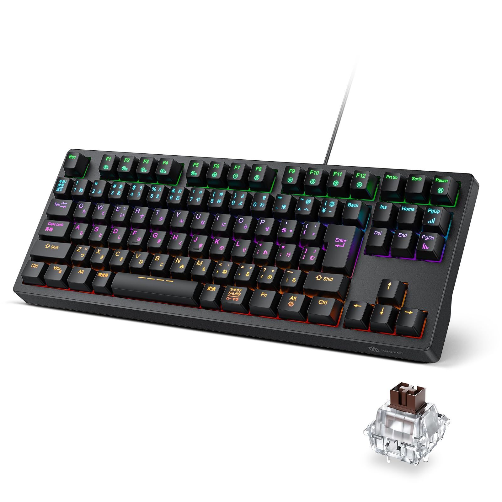 【特価セール】Windows対応 G06 パソコンキーボード ゲーム/オフィス用 バックライト 24種類 カスタマイズ 80%サイズ 91キー 有線 (ブラック) 日本語配列 キーボード メカニカル 茶軸 テンキーレ