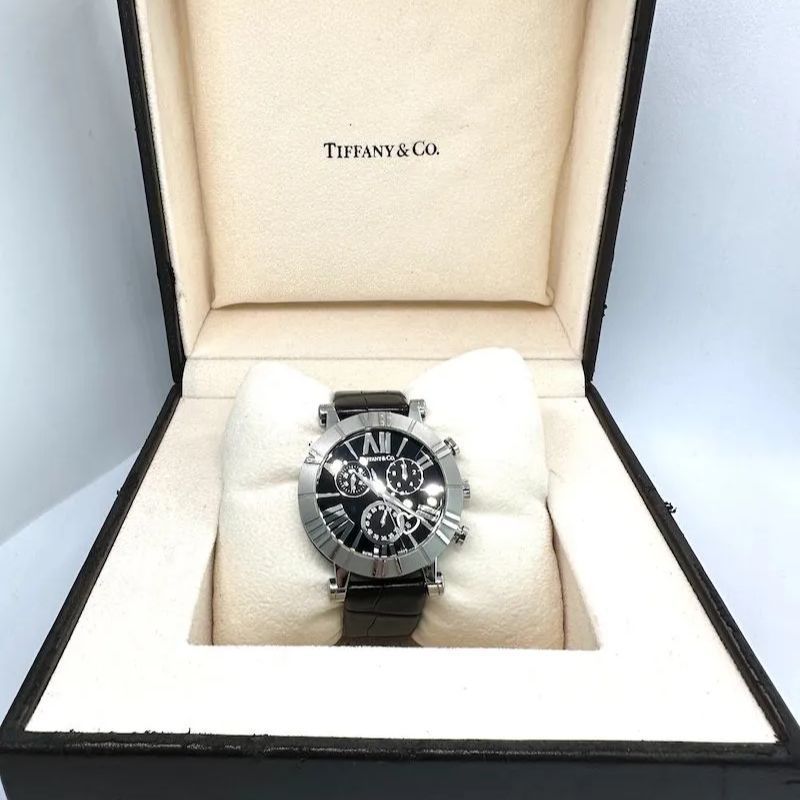 TIFFANYu0026Co ティファニー アトラス クロノグラフ ウォッチ 腕時計 シルバー ブラック Z1301.32.11A10A71A
